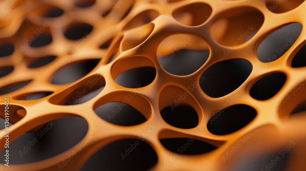 Poster material science nanomaterials concept. abstract orange texture with holes and curves.
