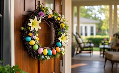 easter decoration with flowers and eggs
