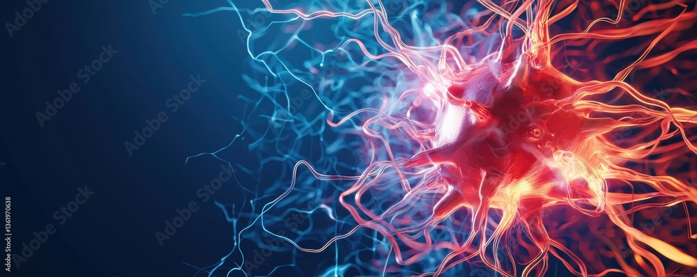 Aufkleber material science nanomaterials concept. abstract visualization of interconnected neurons on a blue b