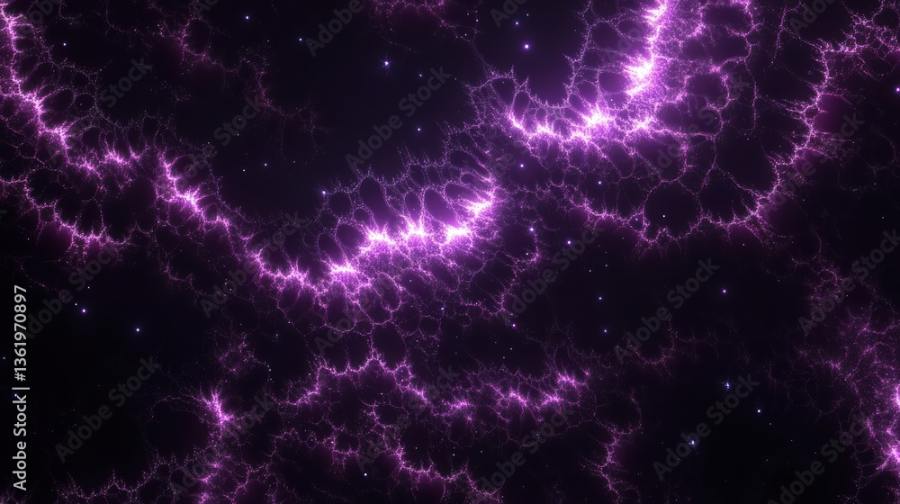 Poster a mesmerizing abstract image featuring vibrant purple lightning-like patterns against a dark backgro