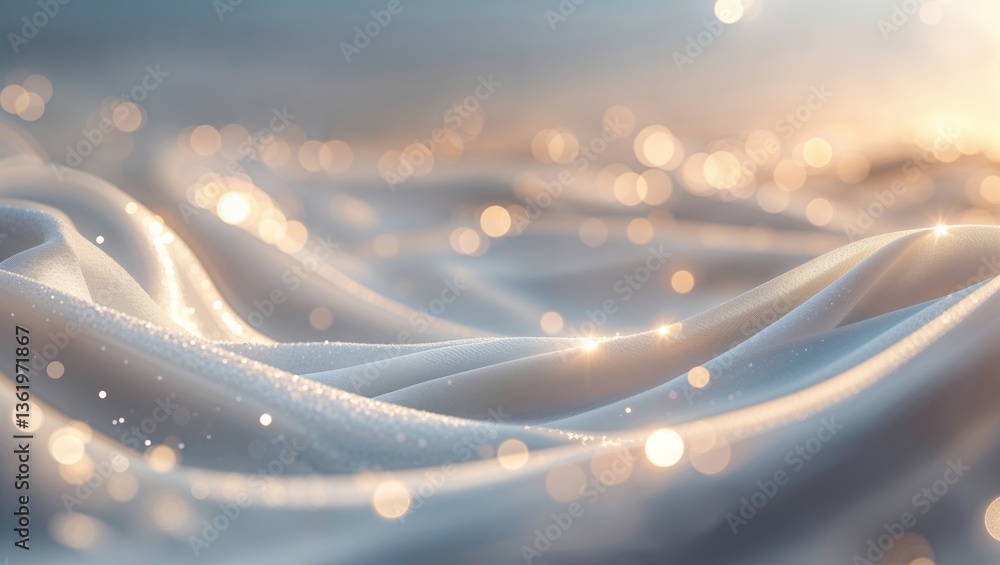 Poster soft fabric with shimmering texture under gentle light creates an ethereal atmosphere in a serene se