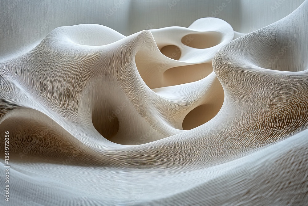 Leinwandbilder Abstract wave-like structure in soft neutral tones, showcasing intricate patterns and textures in a modern design space