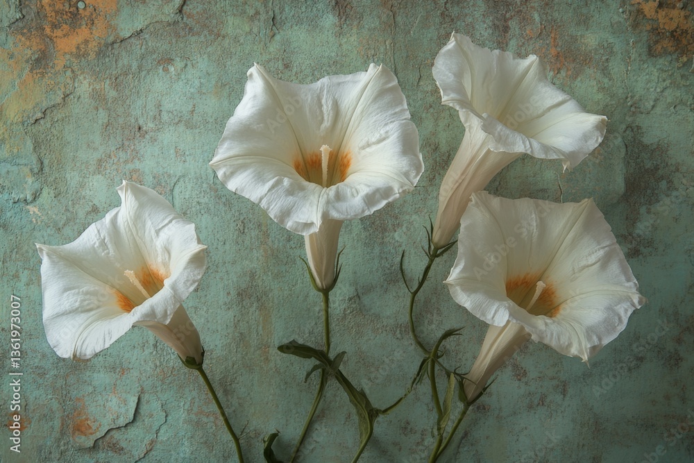 Poster Beautiful white flowers on a textured vintage backdrop creating a serene and calming atmosphere