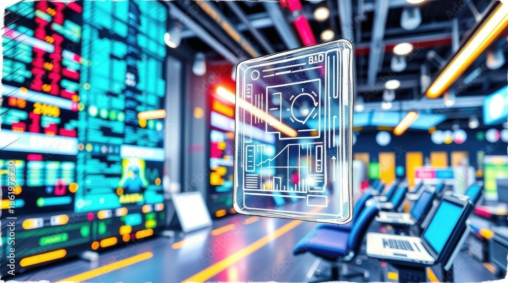 Poster transparent data display in modern technology control room setting