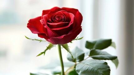 Fototapeta premium A close-up of a single red rose with soft-focus lighting