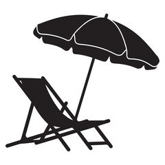 Beach chair silhouette vector Black, Beach umbrella and chair icon vector illustration. with white background © firoz