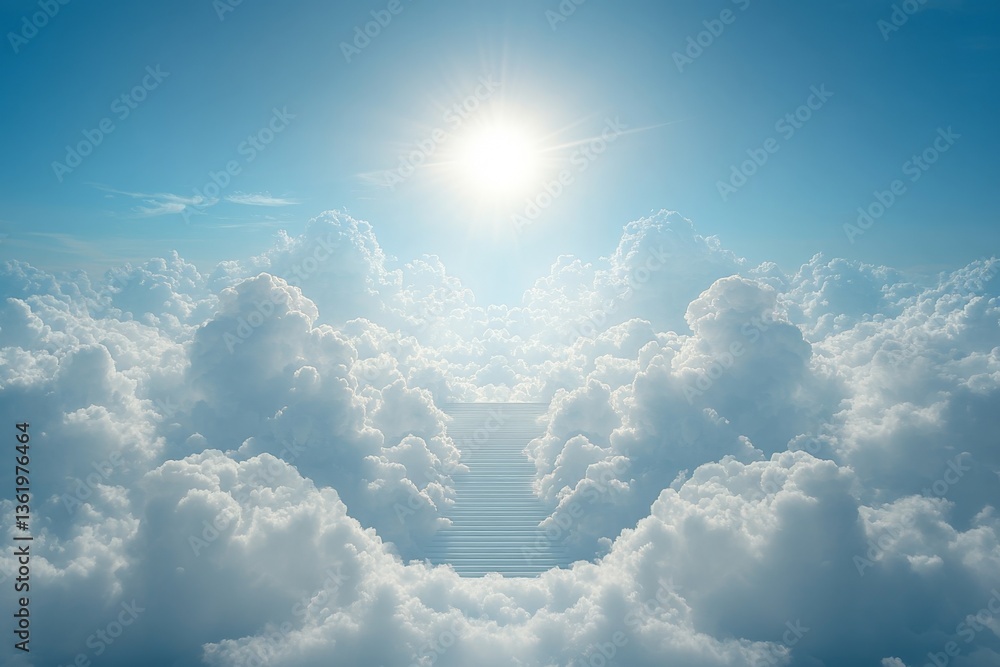 Aufkleber sunlight breaks through clouds revealing a staircase in the sky during a bright daytime