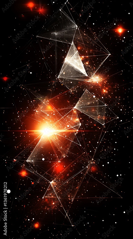 Poster cosmic web composition features geometric shapes against a dark background