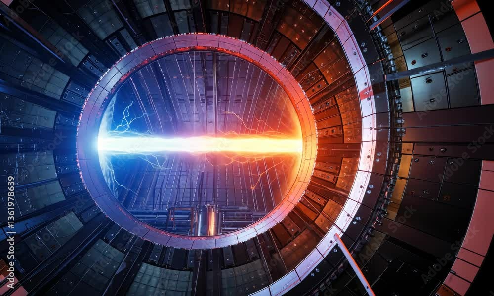 Aufkleber scientific experiment demonstrating high-energy particle collision in circular collider