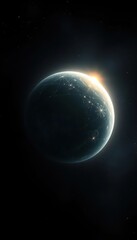 Fototapeta premium Celestial orb dominates inky black canvas, ethereal glow, soft light, cosmic energy, mystical, energy