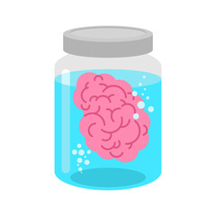 Brain inside glass jar. Alchemical experiment. Ancient spells. Witch's vessel
