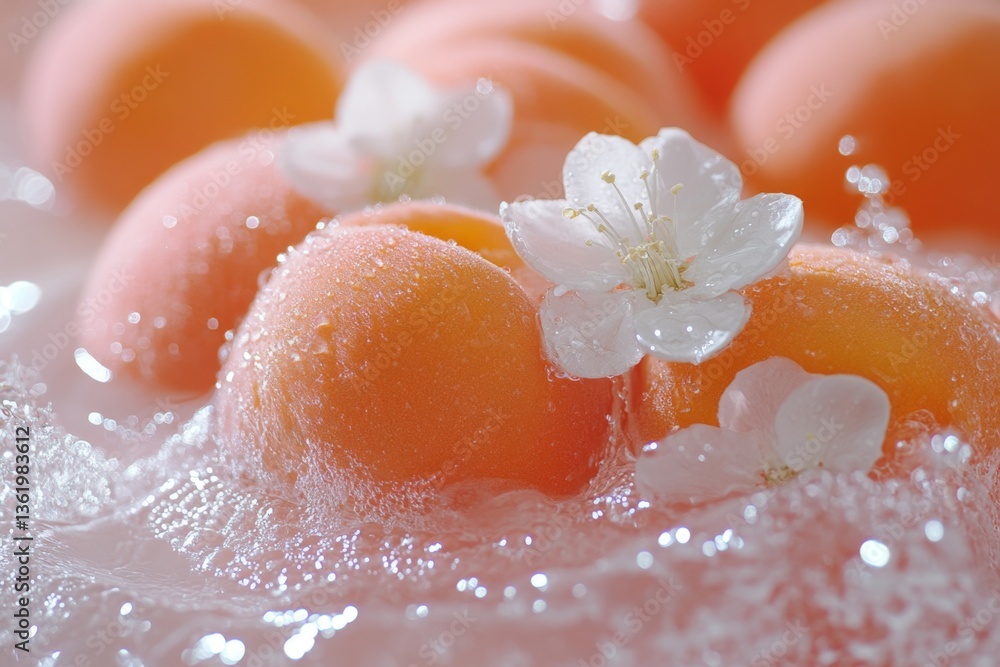 Aufkleber elegant arrangement of apricots and delicate flowers floating in water creates a serene and refreshi