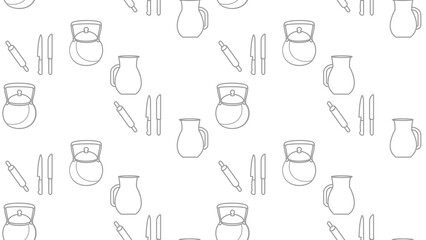 Kitchen utensils seamless pattern background. Kitchen set seamless pattern. Doodle of kitchen set, cooking utensils seamless pattern. Perfect for fabrics, textiles, wallpaper, decor, print, packaging