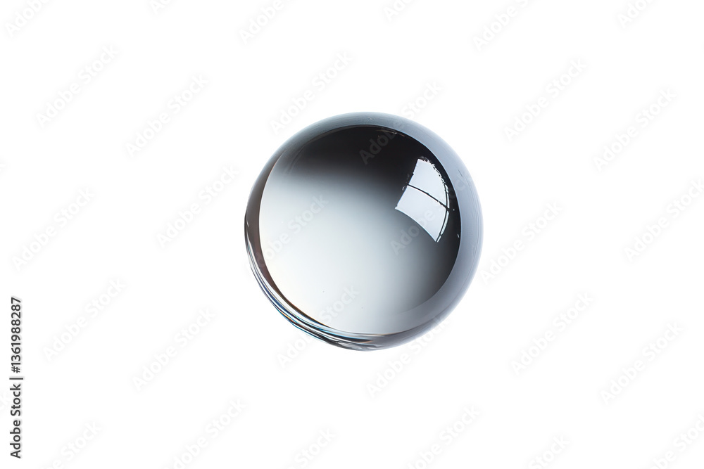 Poster a single clear water droplet with reflections on a smooth gray background in a studio setting view f