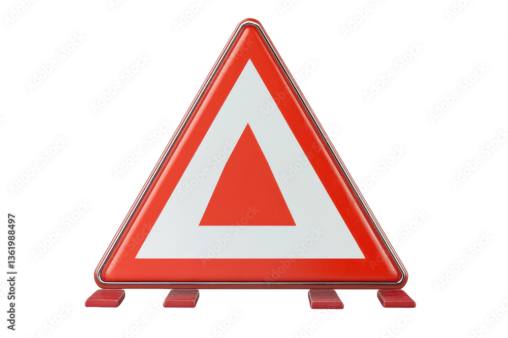 Poster a red and white triangular warning sign with a smaller triangle inside on a gray background illustra