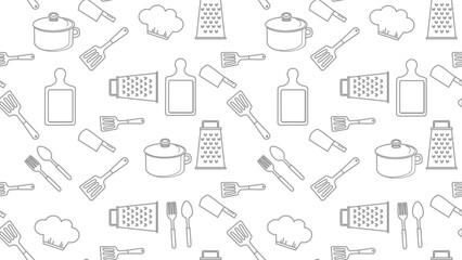 Kitchen utensils seamless pattern background. Kitchen set seamless pattern. Doodle of kitchen set, cooking utensils seamless pattern. Perfect for fabrics, textiles, wallpaper, decor, print, packaging
