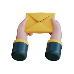 3D hands holding a yellow envelope