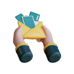 Digital illustration of hands holding an envelope with credit cards inside.
