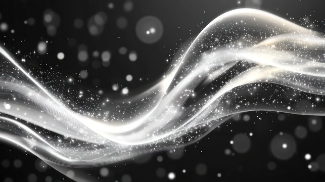 Abstract silver shimmering waves on a dark background