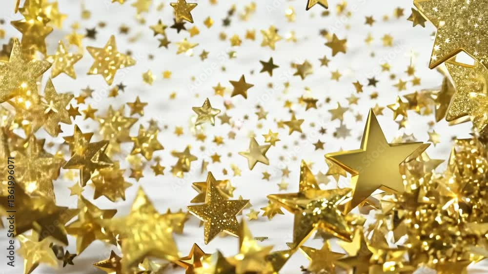 Aufkleber a bunch of gold stars are scattered on a white background. the stars are of different sizes and are 