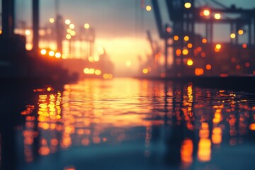 Golden Hour Reflections Industrial Harbor at Sunset