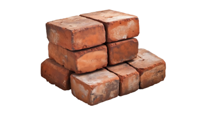 Old Red Bricks Stack  on transparent background , png , cutout