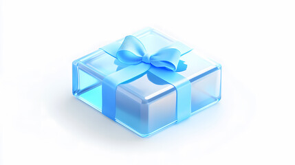 Obraz premium Light Blue Glass Gift Box with Ribbon