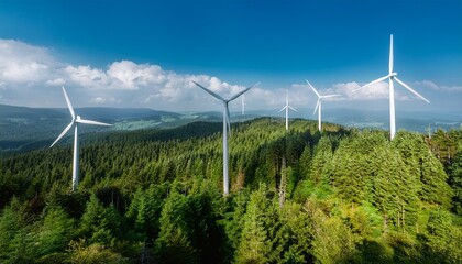 a wind electro farm located in green forest