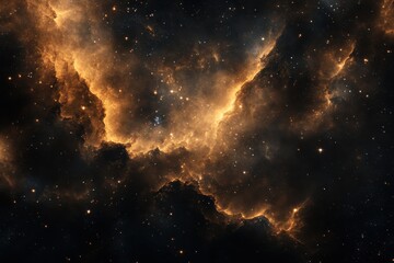 Fototapeta premium A dramatic nebula with swirling orange and black clouds against a starry night sky in deep space region