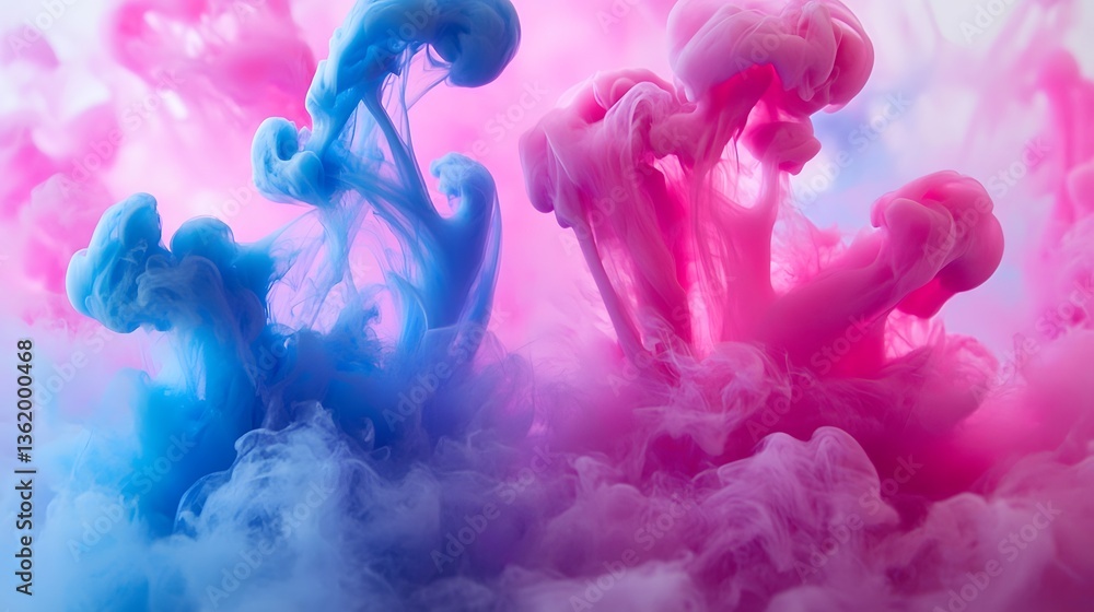 Poster two plumes of color mixing in an abstract fluid background