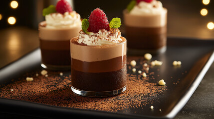 Indulge in homemade chocolate mousse dessert cozy atmosphere minimalist food photography dark chocolate layers