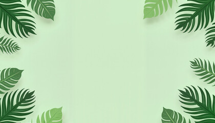 Tropical Leaves Border on Light Green Background Simple with Spaces