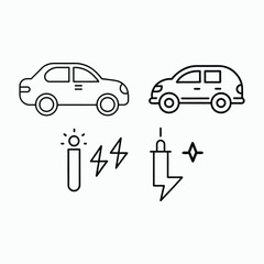 car icons set. Electric Vehicle Icons - Minimalist EV Symbols vector art illustration.