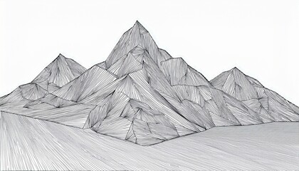 abstract mountain landscape polygonal sketch outline background mountain range isolated on a white background line art black on white graphic low poly wireframe linear illustration
