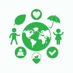 Green and White Environmental Protection Icons - Sustainability Symbols vector art illustration. save the earth. Earth Day