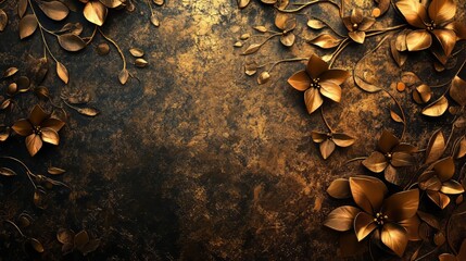Fototapeta premium A dark gold and bronze background with delicate floral patterns, creating an elegant and sophisticated feel
