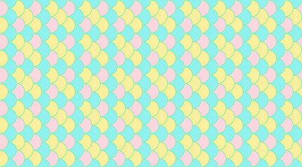 Vibrant pastel pink, yellow, and teal fish scale pattern.  Perfect for playful backgrounds, textiles, website design, or whimsical branding.