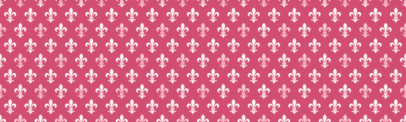Elegant pink and white fleurdelis pattern.  Perfect for websites, invitations, or textile design.  This repeating texture offers a sophisticated, regal feel, evoking themes of royalty and heritage.