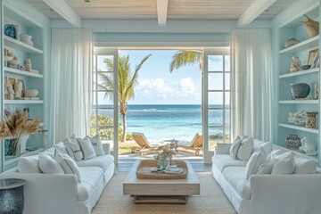 Obraz premium a cozy and stylish interior design featuring a living room with a stunning