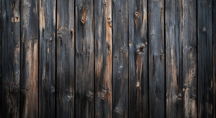 Naklejka premium Weathered wooden planks create rustic and textured background, showcasing natural imperfections and rich tones