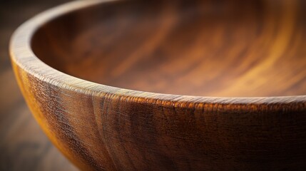 Macro shot of a natural brown wooden bowl with an isolated object