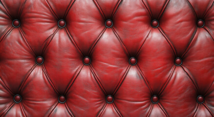 Naklejka premium Luxurious red leather upholstery with tufted design and button details, perfect for elegant interiors