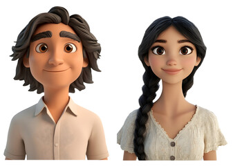 Portrait of an Indigenous couple – stylized 3D characters honoring native culture – Generative AI