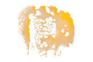 Abstract yellow watercolor shape on transparent background. Hand drawn illustration with splashes of paint.