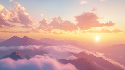 Stunning sunrise over mountain range with vibrant sky and clouds.
