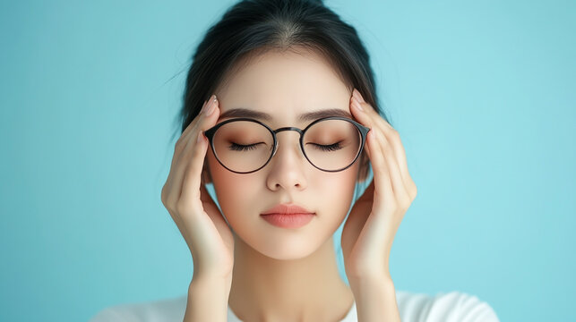 Young Woman Rubbing Irritated Eyes, Massaging for Relief from Dryness and Vision Pain After Long Hours of Work.