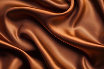 Obraz premium Rich, flowing, luxurious fabric drapes in warm brown tones. Detailed close-up texture reveals smooth, silky surface