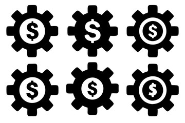 set of creative Dollar Sign and Gear icon silhouette vector illustration isolated on white background