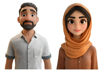 Portrait of a Middle Eastern couple – modern 3D cultural illustration with traditional influence – Generative AI