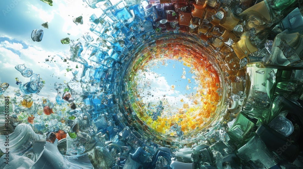 Aufkleber recycling technology visualization digital art circular process colorful background abstract design 